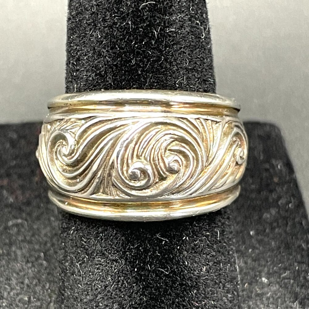 Sterling Silver 925 Graduated Band Flourish Design Ring 6 3/4 Signed SC 925